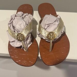 Tory Burch Metallic Gold Thong Sandals